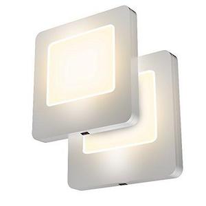 LED Concepts Pack of 2 Plug-In LED Night Lights – Ultra Slim, Cool-Touch Design – Great for Bedroom, Bathroom, Hallway, Stairways, or Any Dark Room (Warm White)
