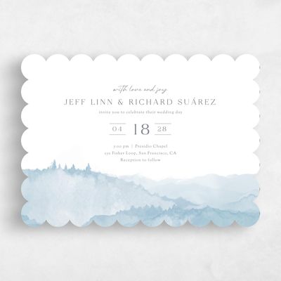Blue Scalloped Wedding Invitation - Denver Landscape