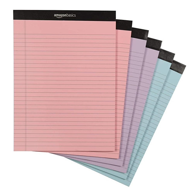 Amazon Basics Legal Pads, Pink, Orchid & Blue Color Paper, 50 Sheet Paper Pads, 6-Pack