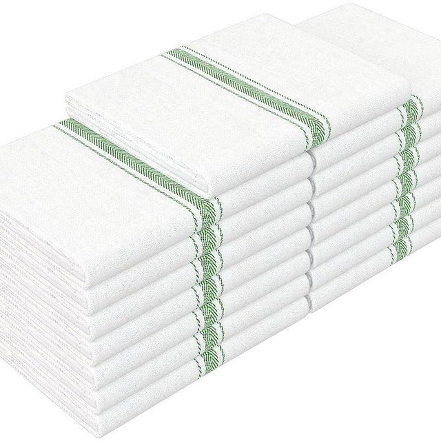 RIVERSTREAM Dish Towels - 100% Cotton, 14 x 25 Inches, Super Absorbent, Reusable Cleaning Kitchen Dish Towels Set (Green, 15-Pack)