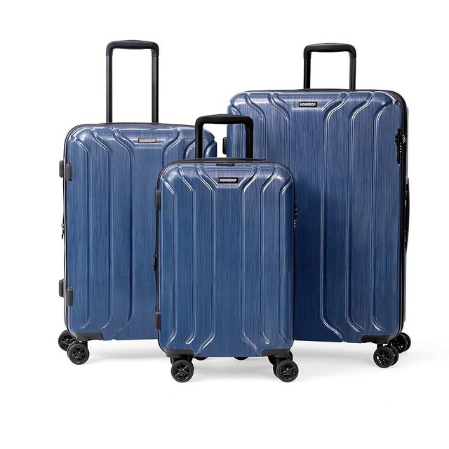 NONSTOP New York Elite Luggage Expandable Lightweight Spinner Wheels hard side shell Travel Suitcase Set, TSA Lock, Double USB Port, 3 packing cubes, Denim Blue, 3-piece Set (20/24/28)