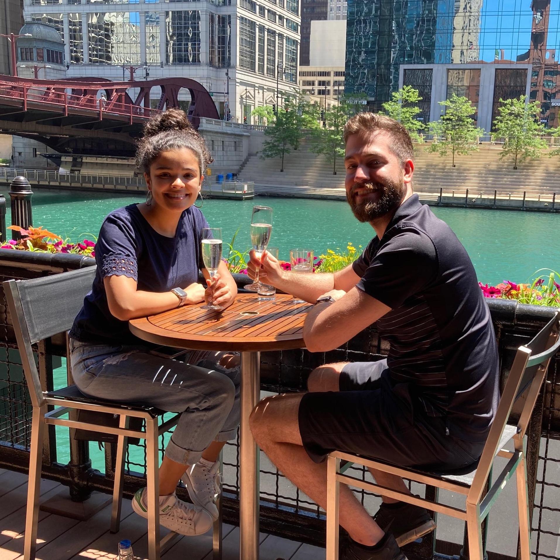 Celebrating Ana's graduation from the University of Chicago Social Work Master's program in June of 2020. A lovely riverfront lunch on an early summer day!