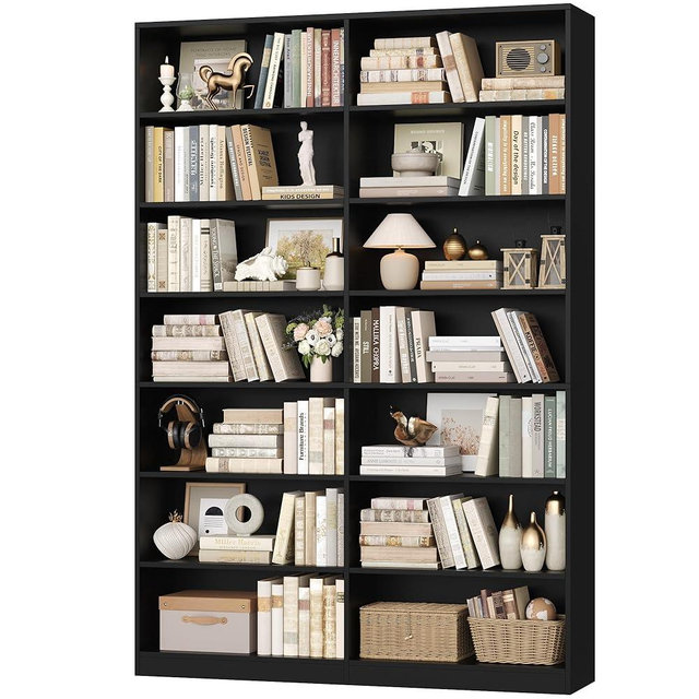 FACBOTALL 83.6" Tall Bookshelf and Bookcase, 7-Tier Extra Large Bookshelf with Double Storage, 14 Open Display Shelves for Home Office, Study and Living Room, Black
