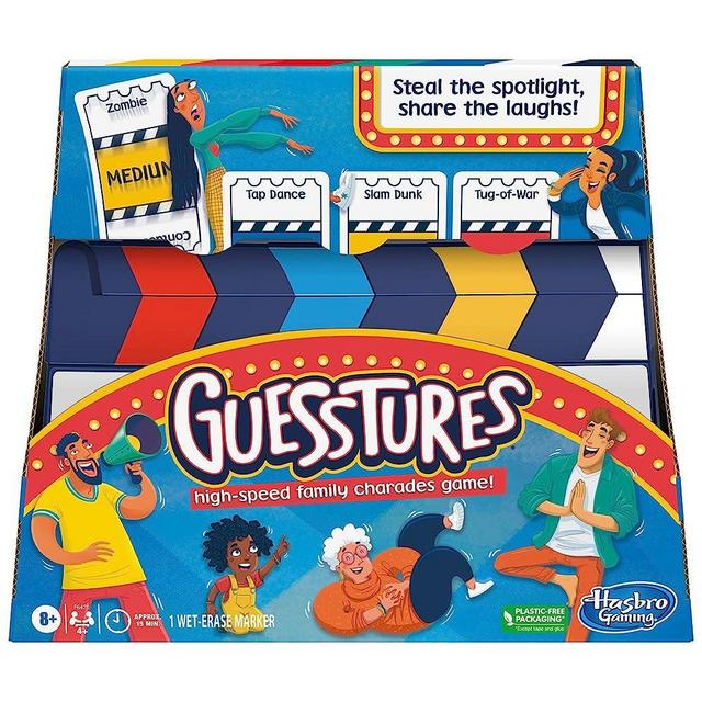 Guesstures Game, Charades Game for 4 or More Players, Includes Customizable Cards and Clapper, Family Party Game for Ages 8 and Up