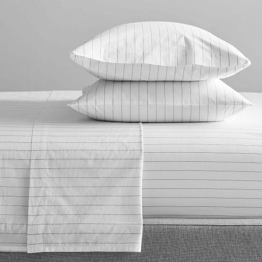 Organic Washed Cotton Stripe Sheet Set - Slate