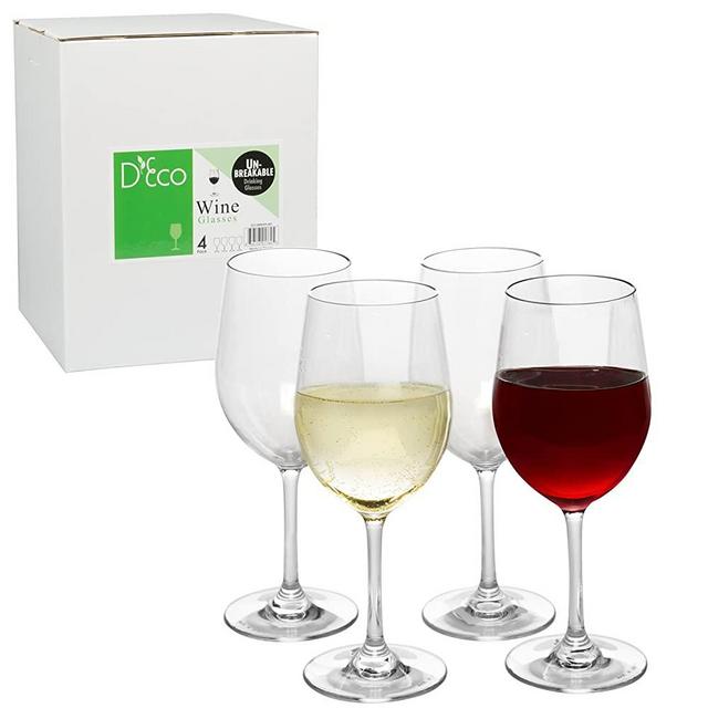 Unbreakable Wine Glasses - 100% Tritan - Shatterproof, Reusable, Dishwasher Safe (Set of 4) by D'Eco