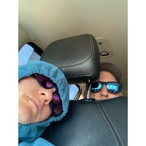 Peek-a-boo. Someone was tired after the canoe trip.