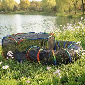 Portable Cat Enclosure - 2-in-1 Outdoor Catio with Tent & Tunnel, Foldable Playpen for Indoor Cats, Includes Storage Bag for Cats & Small Animals Rainbow Color