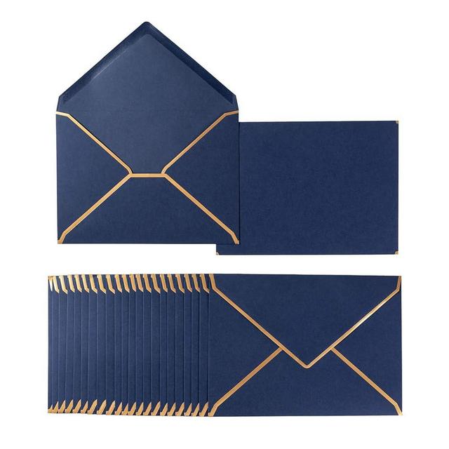 50 Pack A7 Envelopes Navy Blue 5 x 7 Card Envelopes Self-Adhesive V Flap Envelopes with Gold Border for Office, Wedding Gift Cards, Invitations, Graduation, Baby Shower, Parties