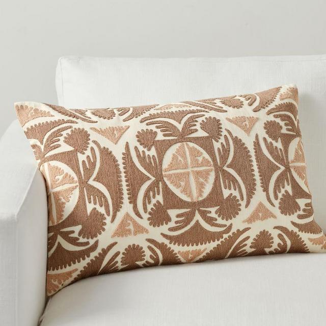 Varick Embroidered Lumbar Throw Pillow Cover, 16" x 26", Clay Multi