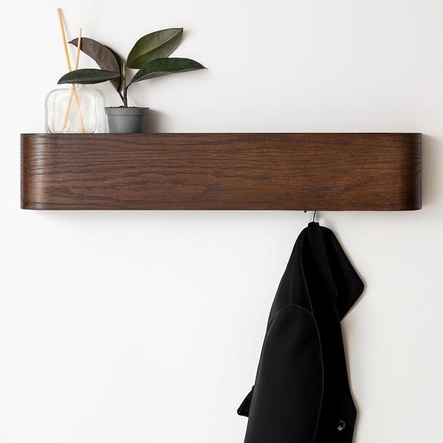 Kazai. Wall-Mounted Coat Rack 'Toke' | Modern Design Coat Rack with Hidden Wall Hooks | Solid Wood Veneer Panel Coat Hanger | Oak, Dark