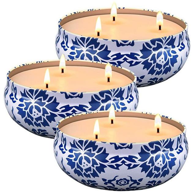 Hausware Citronella Candles Outdoor & Indoor - Large 13.5 oz Scented Candles Set 3 Pack Natural Soy Wax citronella Candles for Garden Patio Yard Home Balcony Camping Backyard