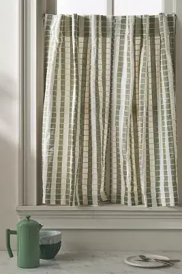 Cotton Woven Stripe Café Curtains, Set of 2