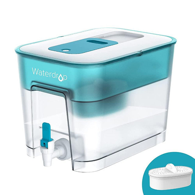 Waterdrop 200-Gallon Long-Life 40-Cup Water Filter Dispenser with 1 Filter, 5X Times Lifetime, Reduces Fluoride, Chlorine and More, BPA Free, Blue