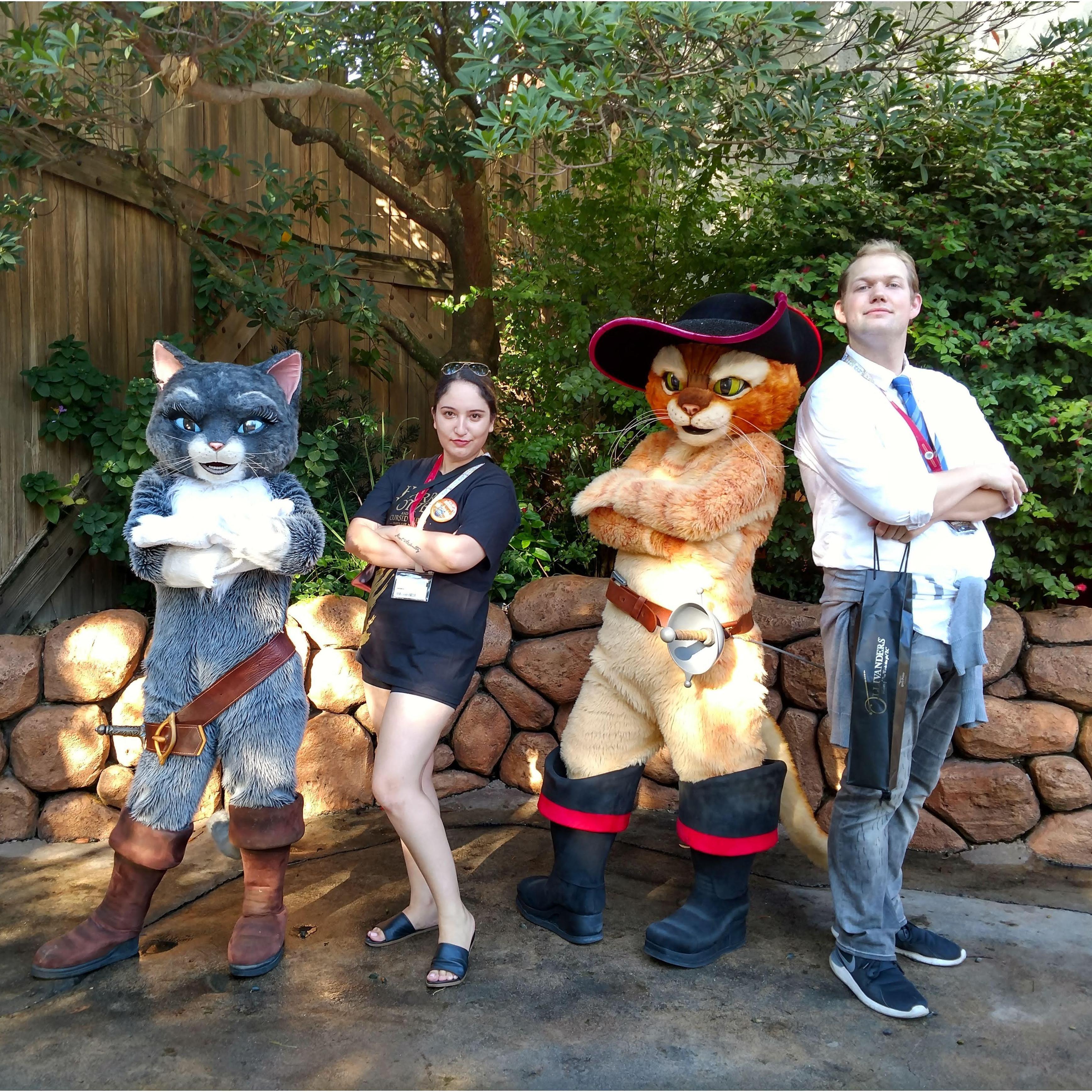 In November of 2019, Bella and Mike met these theme park cats, and had a lovely time.

Incidentally, in December of 2019, Bella and Mike saw the movie Cats, and then a pandemic happened.