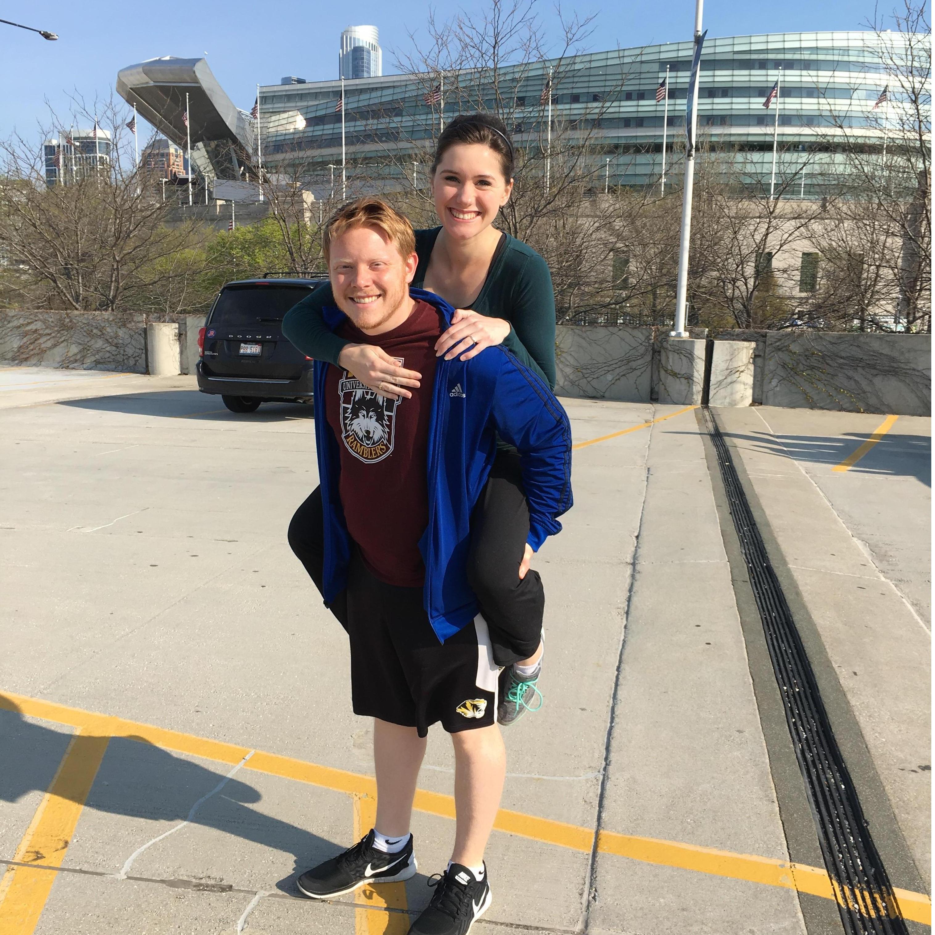 We may be best friends and in love, but a little healthy competition never hurt anybody! We run together the entire race until the final stretch- then we sprint to see who finishes first!
