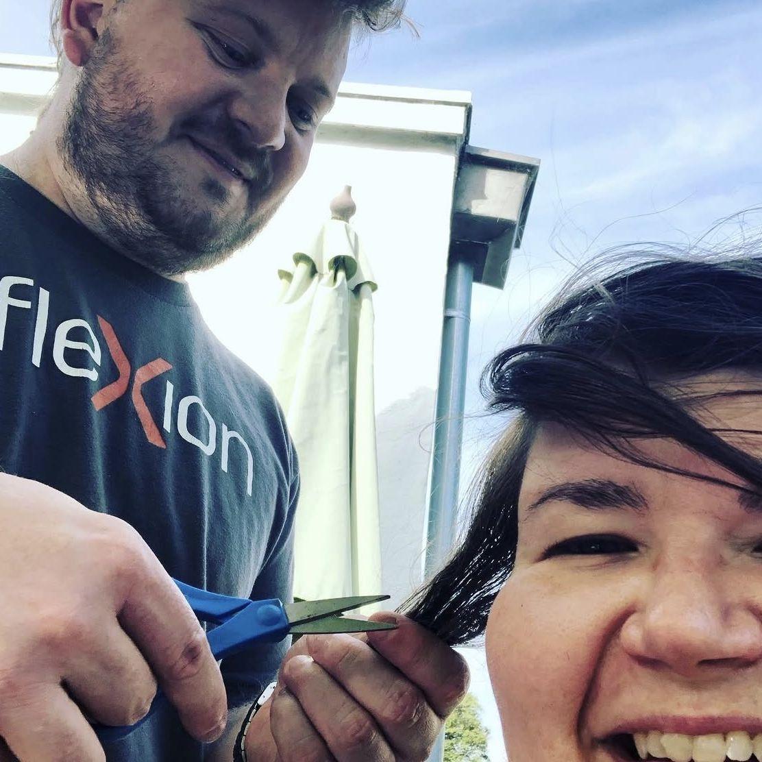 Cutting each others' hair during covid. April 25th, 2020