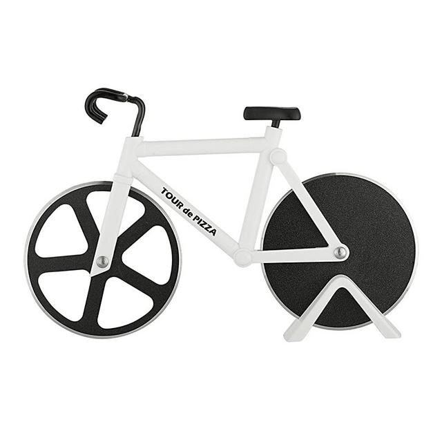 Bicycle Pizza Cutter - TOUR de PIZZA - Dual Stainless Steel Non-Stick Cutting Wheels - Display Stand - A very Cool Gift for the Kitchen by SoHo Kitchen