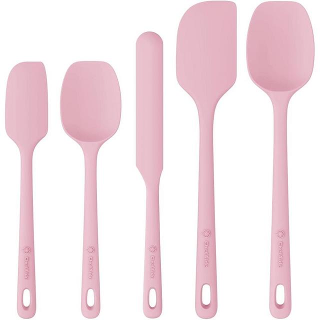 ChefAide 5 Pieces Silicone Spatula Set, Food Grade Rubber Spatula, Upgrade Strong Handle with Ergonomic Grip, Heat Resistant Up to 600°F for Nonstick Cookware, Cooking Candy Series