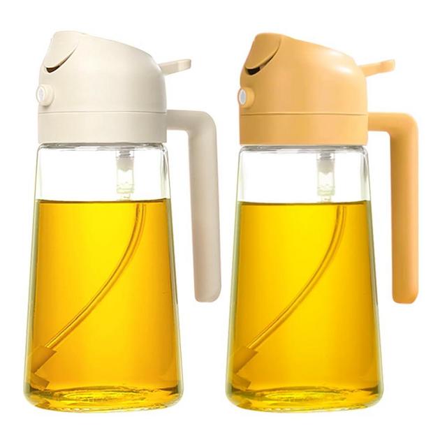 YARRAMATE 2Pcs Olive Oil Dispenser, 2 in 1 Oil Sprayer for Cooking, 17oz/500ml Glass Oil Spray Bottle, Food-grade Oil Dispenser and Oil Sprayer for Kitchen, Salad, Frying, BBQ (White & Orange)