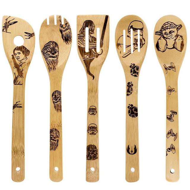 Star War Wooden Spoons Kitchen Cooking Utensils, Wooden Bamboo Utensil Set for Cooking, Heat Resistant for Non-Stick Cookware - Best Kitchen Gifts (5PCS)