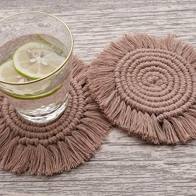 Coasters for Drinks Macrame Coasters for Wooden Table Coasters for Drinks Absorbent Coasters Boho Decor for Home (Sweet Color)