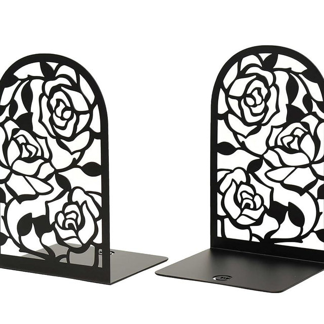 CNK Premium BookEnds - Heavy Duty Metal Book Stoppers for Home Office, Decorative Book Shelf Holders (Rose Black)