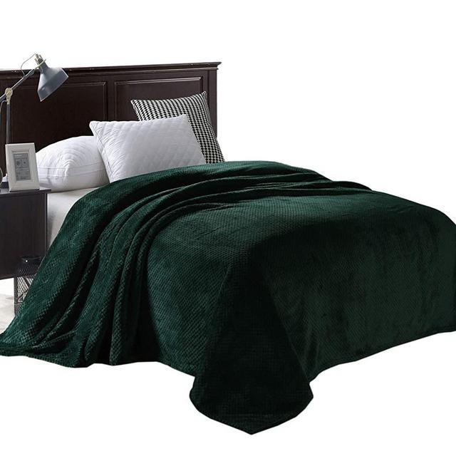 Exclusivo Mezcla Queen Size Waffle Flannel Fleece Velvet Plush Bed Blanket as Bedspread/Coverlet/Bed Cover (90" x 90", Forest Green) - Soft, Lightweight, Warm and Cozy