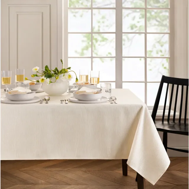 Continental Solid Texture Water and Stain Resistant Tablecloth - 60" x 84" Rectangle - Ivory - Elrene Home Fashions