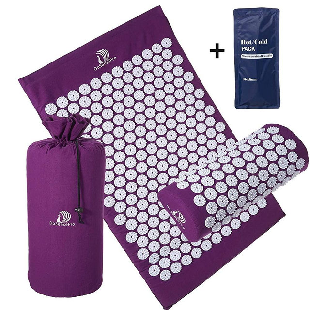 Large Acupressure Mat and Pillow Massage Set - by DoSensePro + Bonus Hot/Cold Gel Pack. Acupuncture Mattress for Back Pain. Relieve Sciatic, Back, Neck, Headaches and Pains at Pressure Points.