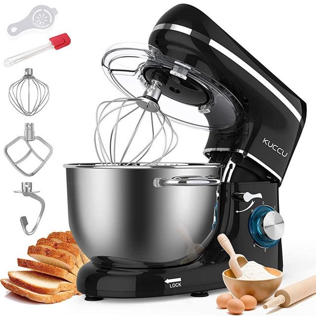 Kuccu Stand Mixer, 6 Qt 660W, 6-Speed Tilt-Head Food Dough Mixer, Kitchen Electric Mixer with Stainless Steel Bowl,Dough Hook,Whisk, Beater, Egg white separator (6-QT, Black-1)