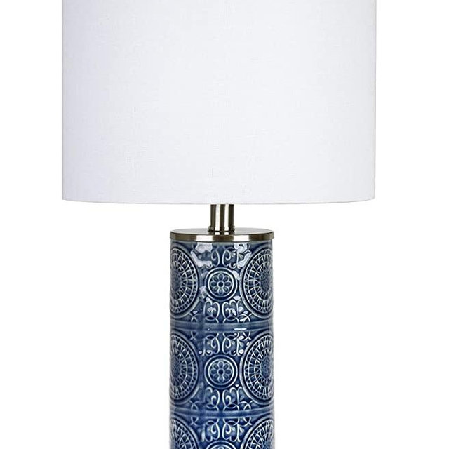 23" Bijou Blue Ceramic w/Brushed Nickel & Clear Crystal Base Table Lamp