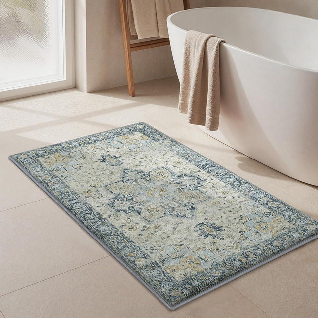 sarben Thick Memory Foam Bath Mat, Extra Soft Absorbent Bathroom Rugs Non Slip Washable, Quick Dry Shower Rug, Bathroom Floor Mat for Tub, Sink, Home Decor Accessories, 24"x17",Blue