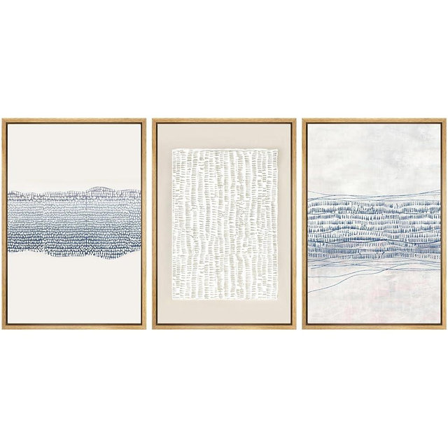 SIGNWIN Framed Canvas Print Wall Art Set Blue White Grunge Geometric Pattern Abstract Shapes Cozy Neutral Decorative Contemporary Minimal for Living Room, Bedroom, Office - 24"x36"x3 Natural