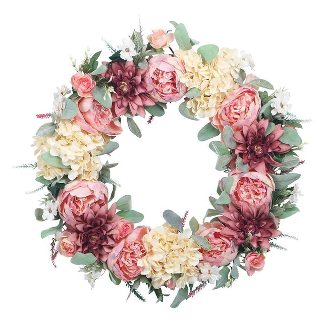 24" Pink Peony Wreath,Front Door Wreath, Pink Floral Bud Wreath for Indoor Outdoor Homer, Wedding, Mother’s Day, Thanksgiving