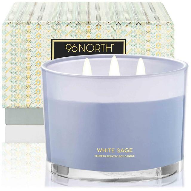 96NORTH Luxury White Sage Candle | Large 3 Wick Jar Candle | Up to 50 Hours Burning Time | 100% Natural Soy Wax | Relaxing Aromatherapy Aesthetic Candles | Housewarming Gift for Men and Women