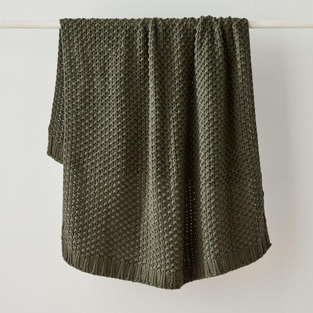 Chunky Cotton Knit Throw, 50"x60", Dark Olive