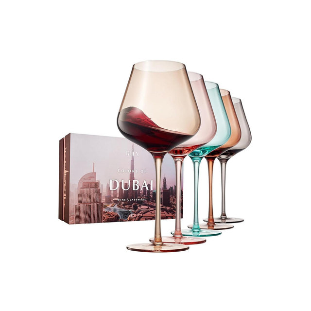 The Wine Savant Colors of Dubai Wine Glasses, Set of 5