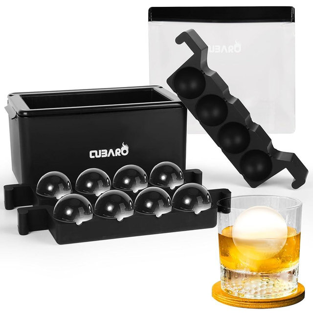 Clear Ice Ball Maker for Whiskey & Cocktails | 8 Large 2" Crystal Clear Ice Spheres | Premium Hard Shell Directional Freezing Mold + Freezer Bag | Slow‑Melt Ice Balls by CUBARO