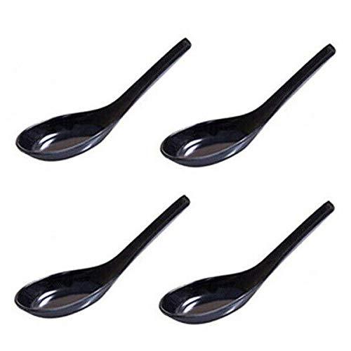 JapanBargain 3192x4, Black Soup Spoons Chinese Japanese Asian Spoons Wonton Miso Ramen Noodle Soup Spoons, Set of 4