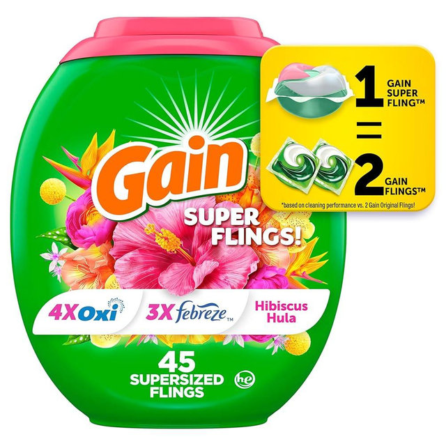 Gain Super Sized Flings Laundry Detergent Pacs, 45 Count, Hibiscus Hula Scent