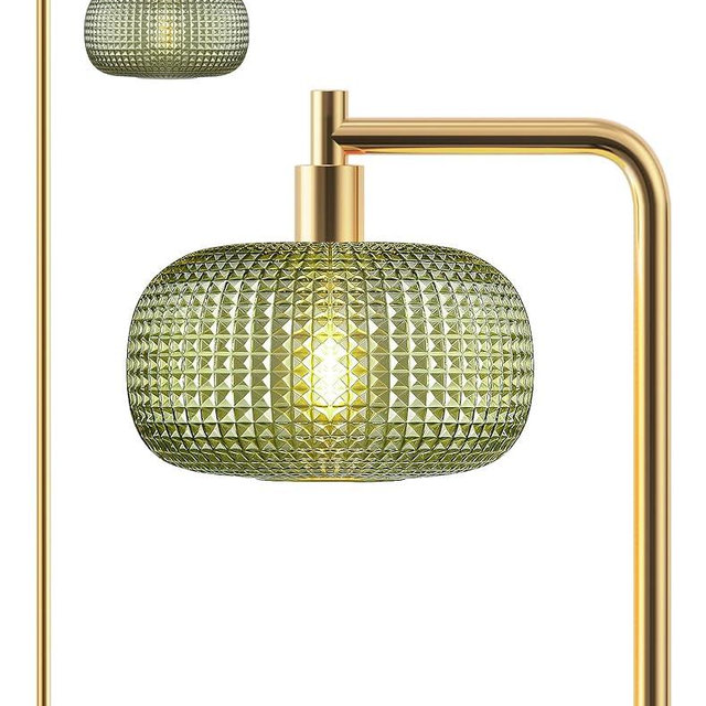 QiMH Gold Floor Lamp for Living Room, Mid Century Modern Standing Lamp Brass Tall Lamp with Green Glass Lamp Shade Marble Base, Large Vintage Retro Floor Lamps for Bedroom Home Decor