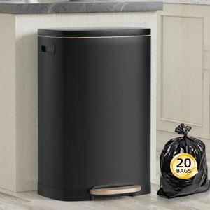 KdbK 13 Gallon Trash Can with Lid, 50L Fingerprint Proof Stainless Steel Kitchen Trash Can with Removable Inner Bucket and Lid Soft Close, Pedal Rubbish Bin for Home Office, Black
