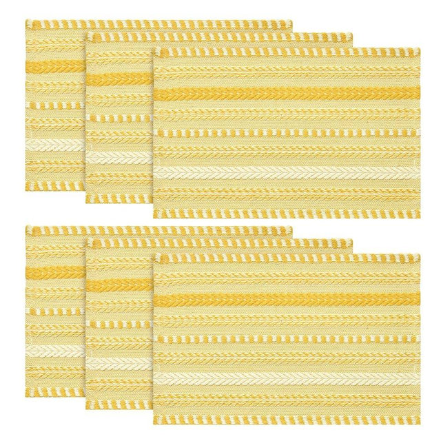 Artoid Mode Yellow Farmhouse Woven Braided Stripe Placemats Set of 6,12x18 Inch Seasonal Holiday Table Mats Party Kitchen Dining Decoration