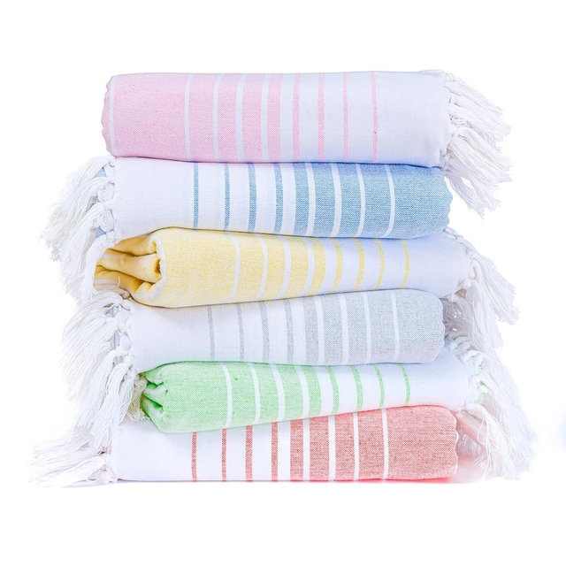 Native Fab Turkish Beach Towels - 6 Pack - Oversized 40"x71" - 100% Cotton, Lightweight, Thin, Quick Dry, Sand Free - Large Striped Towel for Adults, Travel, Bath, Swim, Camp - Multi 6 Colors