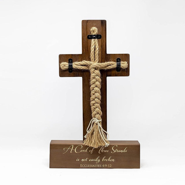 Wedding Cord of Three Strands Ceremony Cross; Natural Wood & Rope Unity Candle Alternative