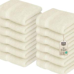 Utopia Towels 12 Pack Premium Wash Cloths Set, 12 by 12 Inches, 100% Cotton Ring Spun, Highly Absorbent and Soft Feel Essential Washcloths for Bathroom, Spa, Gym, and Face, Ivory
