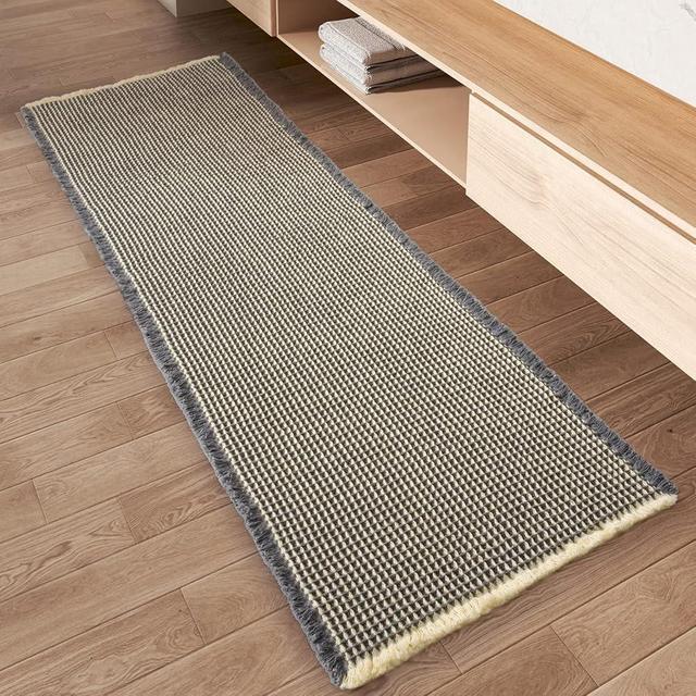 Upgraded Waffle Runner Rug Super Absorbent Non Slip Bath Mats for Bathroom Washable Bathroom Runner Rug with Tassels, Ideal for Hallway Bedroom Laundry Room, Dark Grey & Yellow, 2' x 4'(24" x 48")