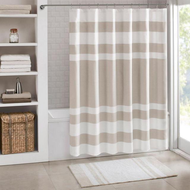 Madison Park 72-Inch x 72-Inch Spa Waffle Shower Curtain in Taupe