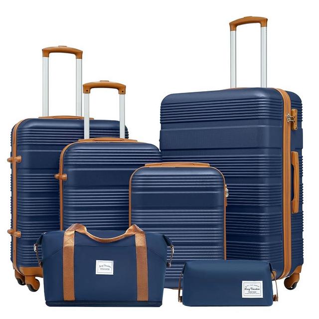 LONG VACATION Luggage Set 4 Piece ABS Hardshell Suitcase with TSA Lock Spinner Wheels Lightweight Carry on Luggage (6 piece set, NAVY)